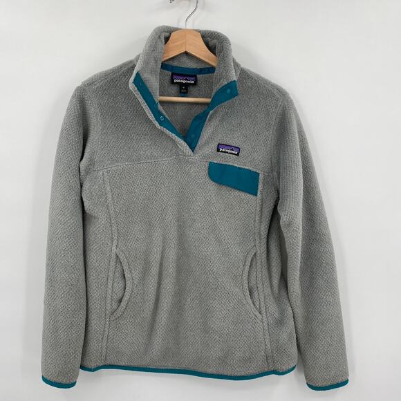 Copied - Patagonia M Gray Fleece Blue Trim 1/4 Zip Pullover Long Sleeve Sweater - Picture 2 of 4